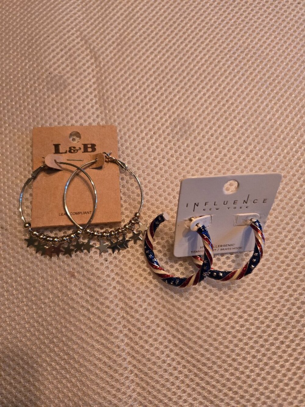 2 cute pairs of hoops, great for Memorial Day or 4th of July, NWT